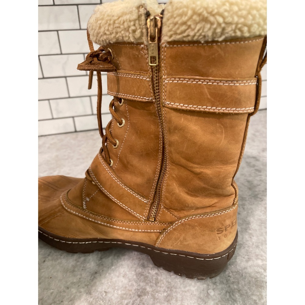 Sperry Boots Womens 11 Tan Leather Shearling Lined Thinsulate Duck Boots Buckle - Picture 8 of 9